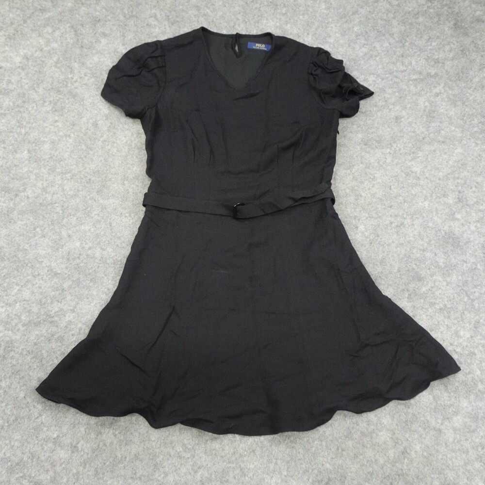 Polo Ralph Lauren Dress Womens 6 Black Lined Short Sleeve Belted Blue Label B
